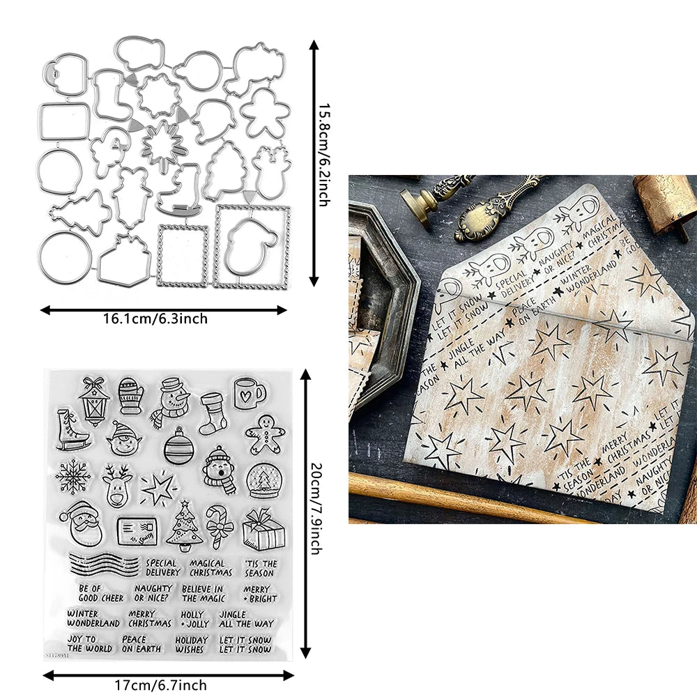 Ghost Snowman Car Ornament Metal Cutting Dies Wishes Words Block Clear Stamps for DIY Halloween Christmas Paper Craft