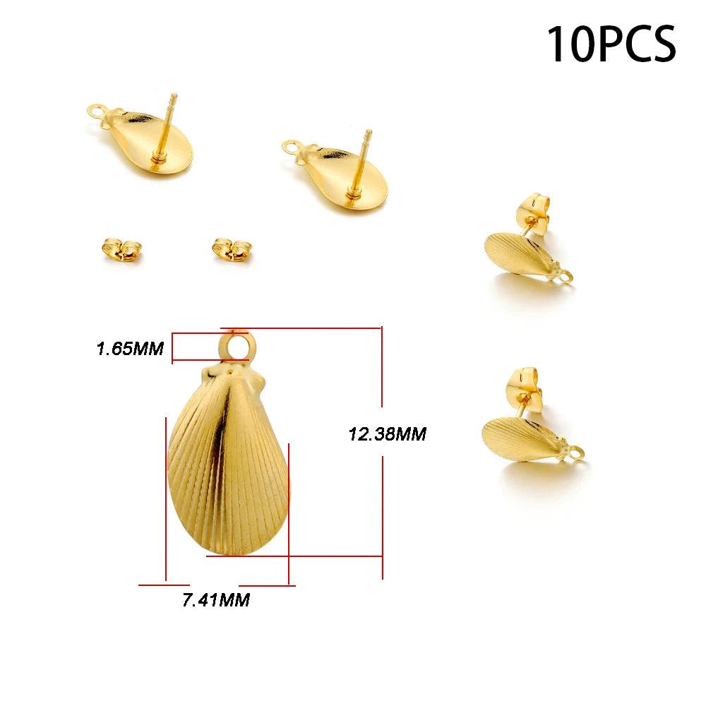 10-20pcs Stainless Steel Blank Earring Stud Golden Earrings Base With Earring Plug Connectors For DIY Jewelry Making Accessories