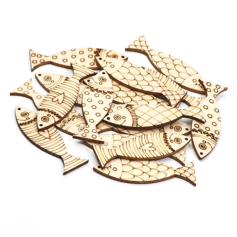 25/50/100 pcs Wooden Slices Mixed Fish Hanging Ornament Cartoon Christmas Party Wedding Ornament Crafts Home Decor Wooden Chip