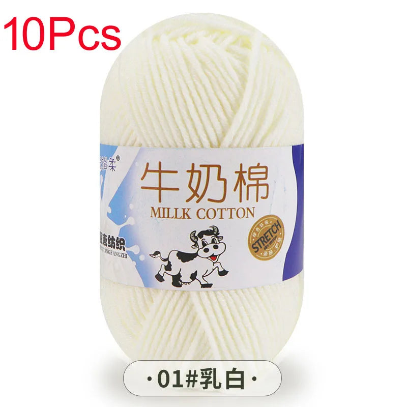 10 Piece Milk Cotton Yarn Knitting Wool for Hand Knitting and Crochet Soft Yarn for Scarves Hats and Sweaters