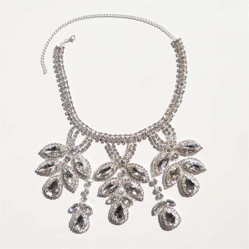 Exaggerated AB Crystal Pendant Large Necklace Women's Luxury Shiny Bridal Wedding Party Rhinestone Jewelry Necklace Accessories