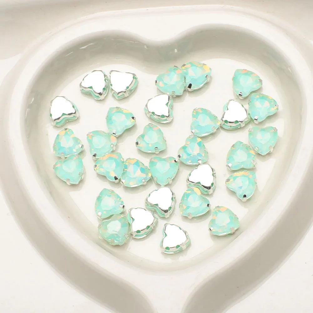 20Pcs 10mm Crystal Glass Love Heart Gems Beads Silver Claw Rhinestone Crafts Jewelry DIY Making Handmade Garment Accessories