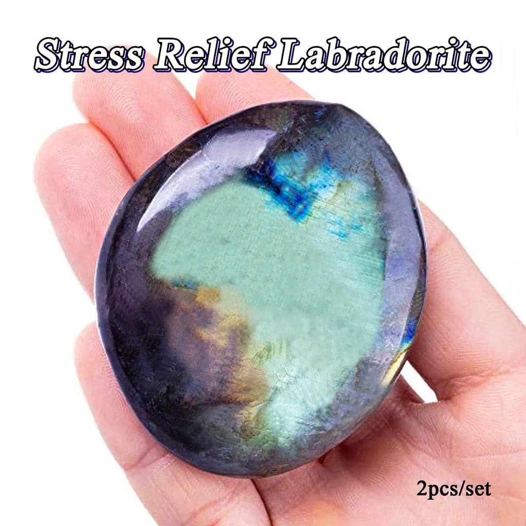 2pcs/set Natural Labradorite Palm Stone - Chakra Reiki Polished Healing Crystal for Stress Relief & Anxiety Therapy