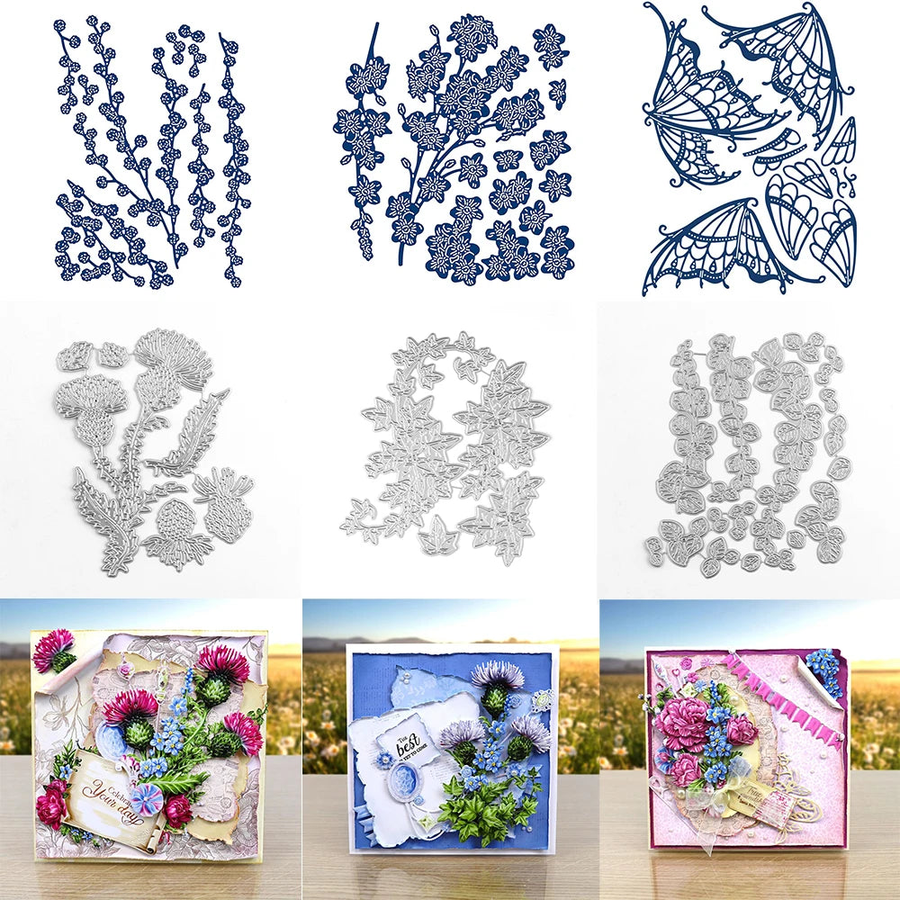Nature's Bouquet Thistle Bouquet Ivy Flowers Metal Cutting Dies for DIY Card Making and Scrapbooking Crafts