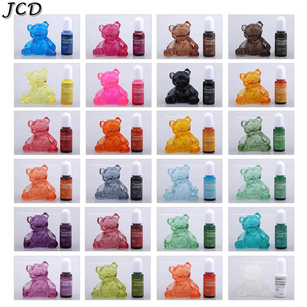 JCD 24Color 10ml Transparent Gem Epoxy Resin Pigment Crystal UV Epoxy Resin Molds Pigment DIY Jewelry Making Crafts Colorant Dye