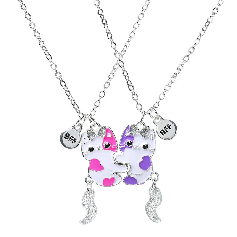 Qpeach 2Pack Heart Unicorn Bear Cat Pendant Best Friend Girl BFF Necklace of 2 for Besties Friendship Jewelry Gifts