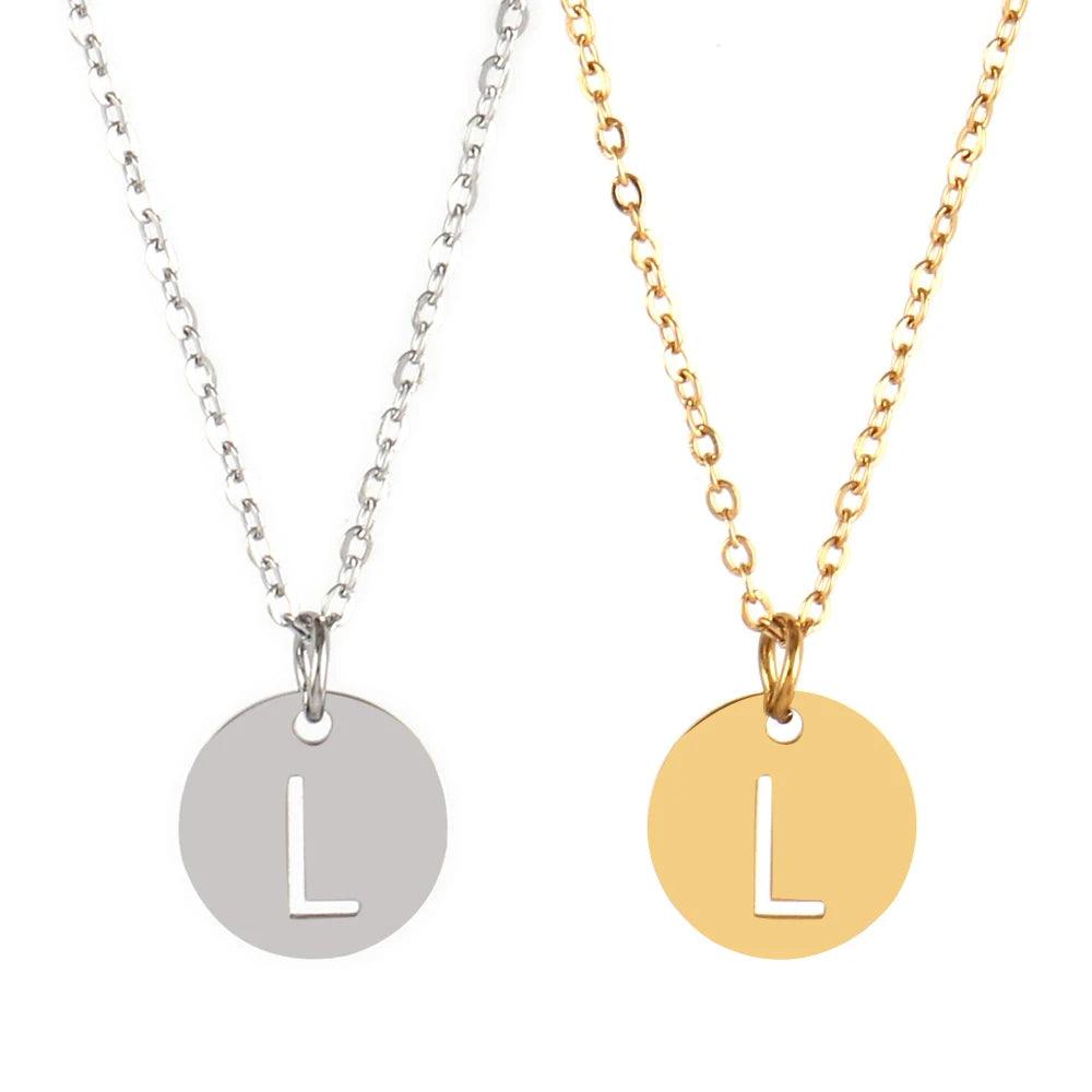 Stainless Steel A-Z 26 Initials Name Necklace Alphabet Round Pendant Letter Necklaces For Women Choker Jewelry Gifts Wholesale