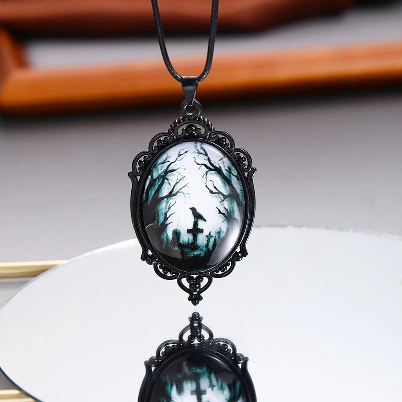 Gothic Vampire Cameo Pendant Choker Velvet Necklace for Women Fashion Pagan Witchcraft Jewelry Girls Gifts Creative Punk Choker