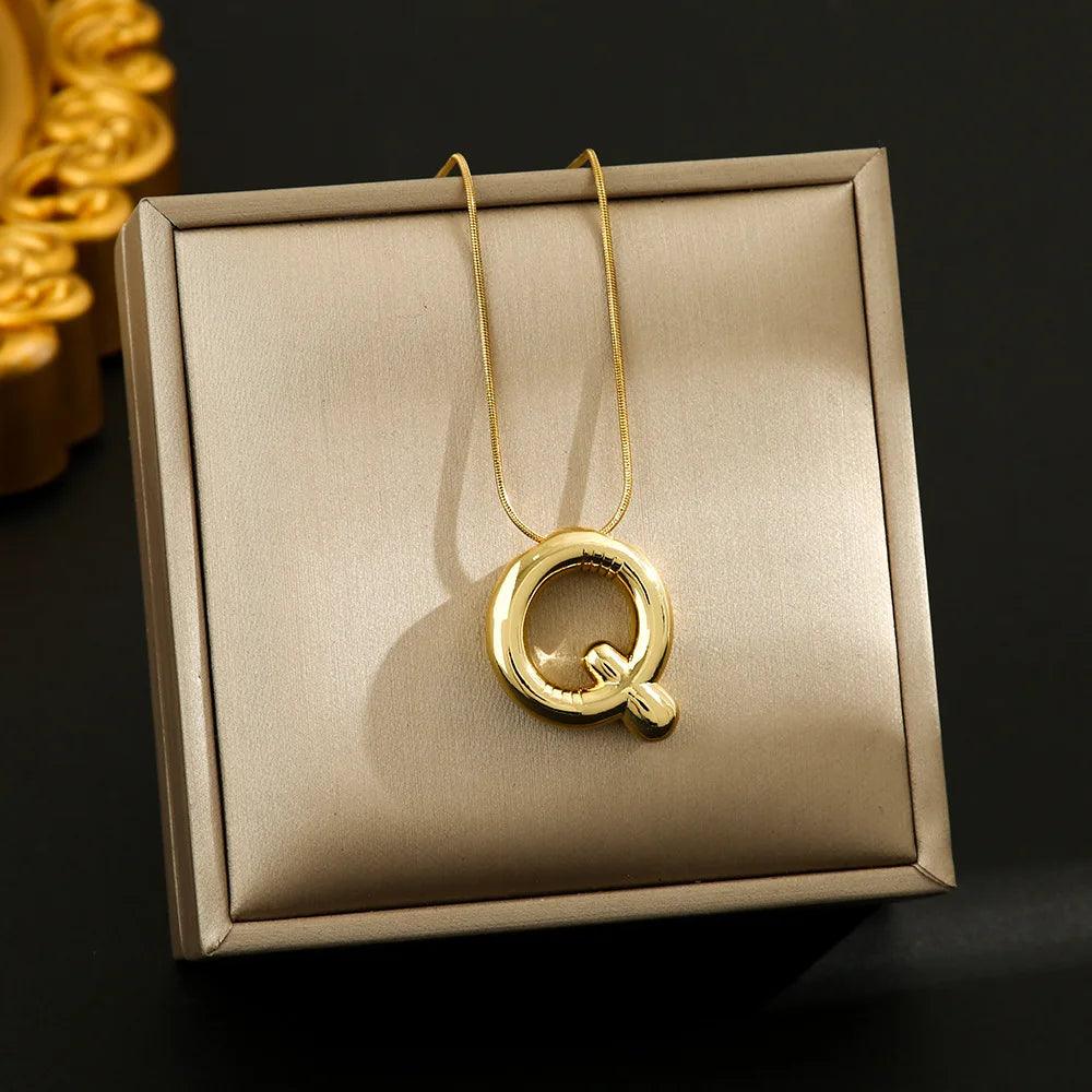 Hot Sale Stainless Steel 26 English Alphabet Necklace Pendant All-match Simple Clavicle Chain Jewelry