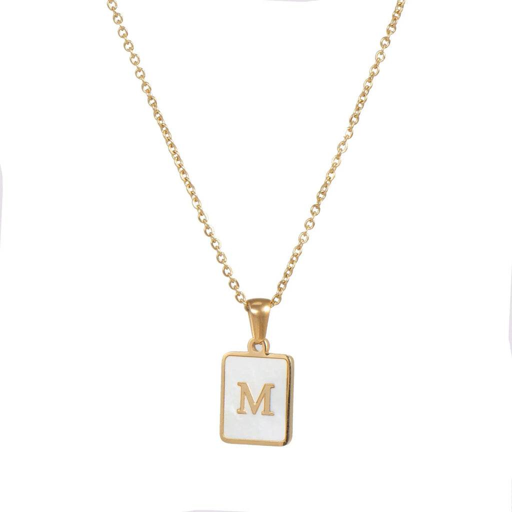 E.B.belle Minimalist Mother of Pearl Shell Stainless Steel Tarnish Free Initial Necklace Gold Plated Letter Necklace for Women