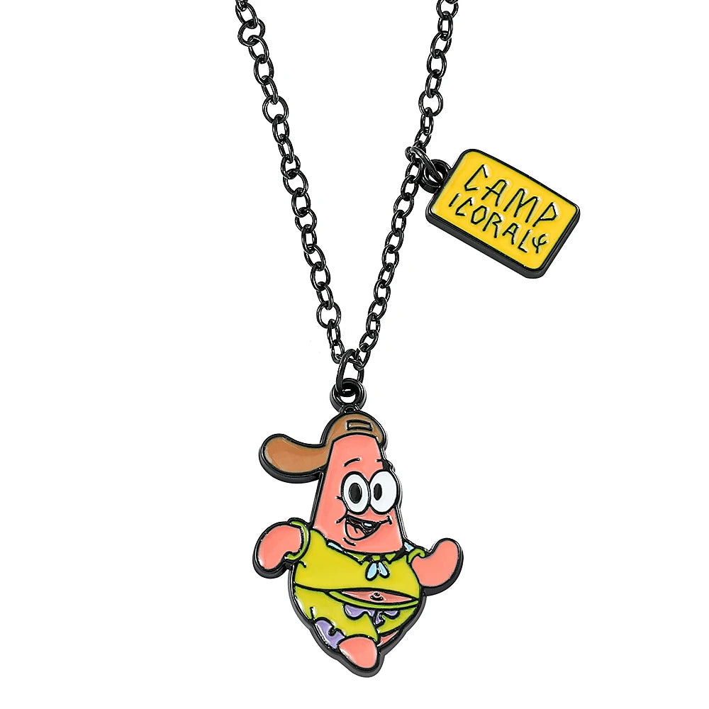 SpongeBob SquarePants Necklace Cartoon Figure Kawaii Patrick Star Metal Badge Pendant Necklace Collar Cute Jewelry Accessories