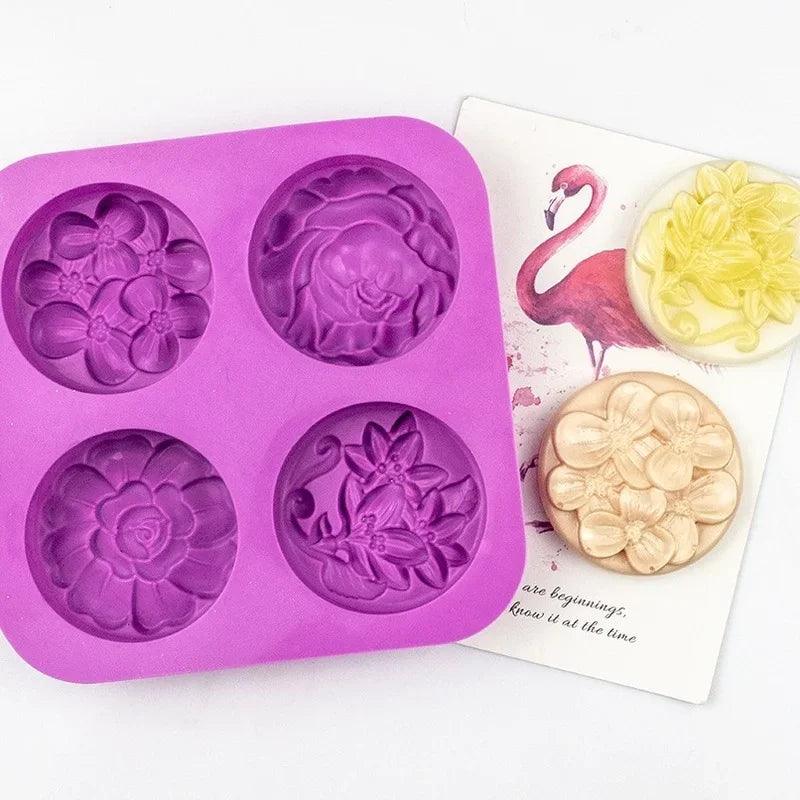 3D Relief Flower Silicone Soap Mold Handmade Round Soap Making Kit Chocolate Cookie Cake Decoration Baking Tools Home Decor Gift