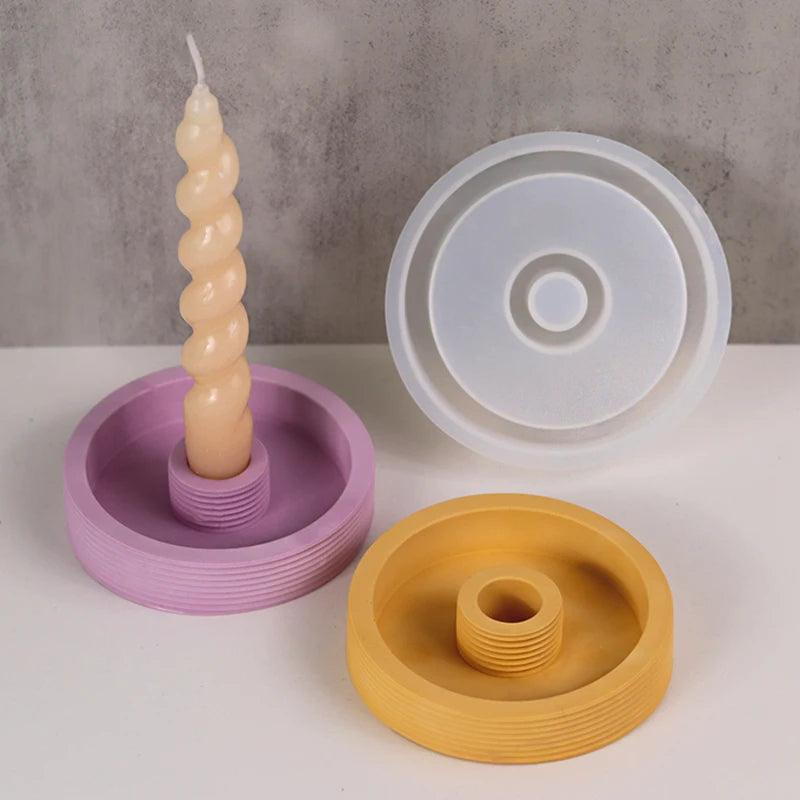Concrete Round Candle Holder Silicone Mold DIY Handmade Epoxy Resin Plaster Candlestick Mould Home Decor Candle Jar Making Tool