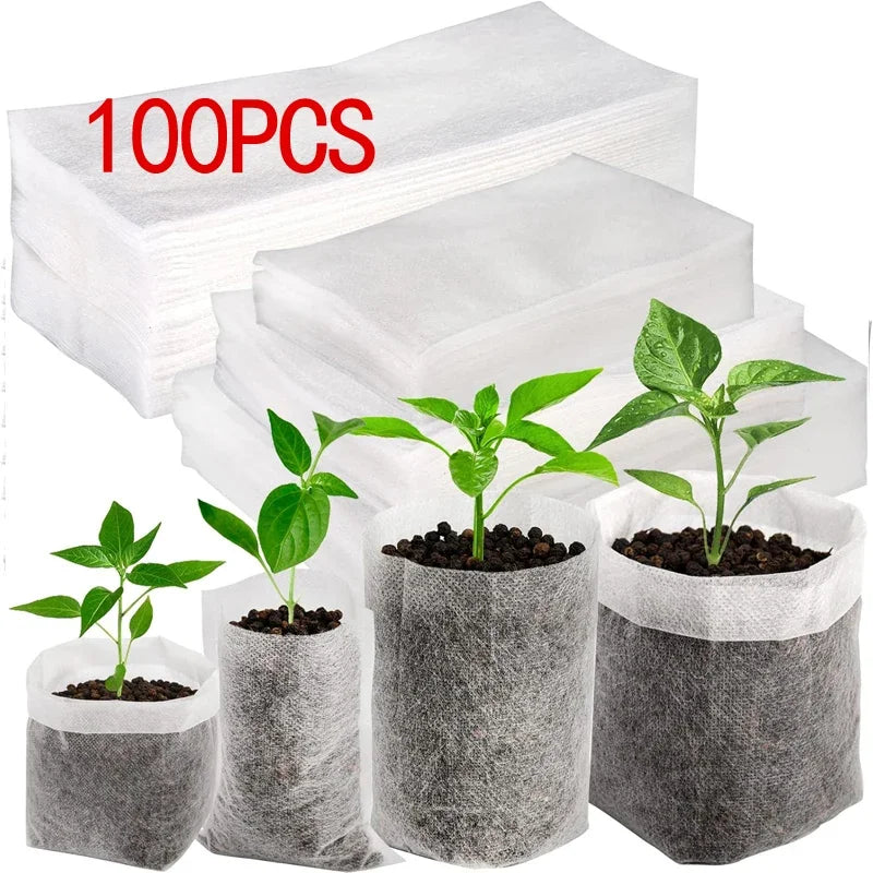 100-Piece Eco-friendly Non-Woven Fabric Seedling Bags - Thickened, Multi-Size Planting Pots For Flowers & Trees, Ideal For Green