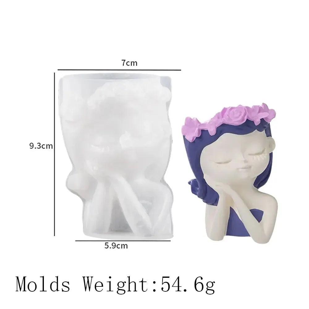 Sleeping Beauty Potted Silicone Mold Vase Garland Girl Flower Pot Gypsum Resin Epoxy Dropping Mould DIY Handmade Home Decor Gift
