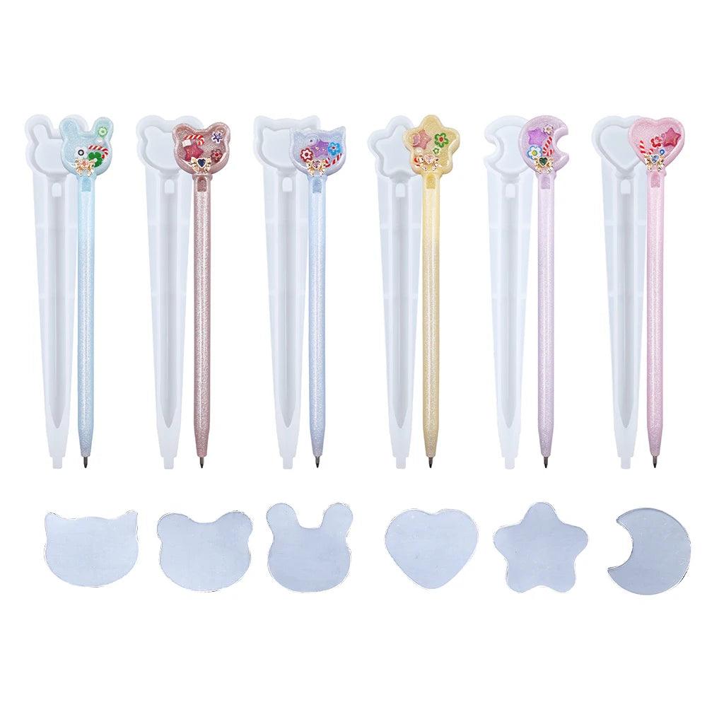 Cute Animals Star Moon Heart Ballpoint Pen Silicone Molds Epoxy Resin Molds Quicksand Pen Mold for Resin Crafts Making Decor