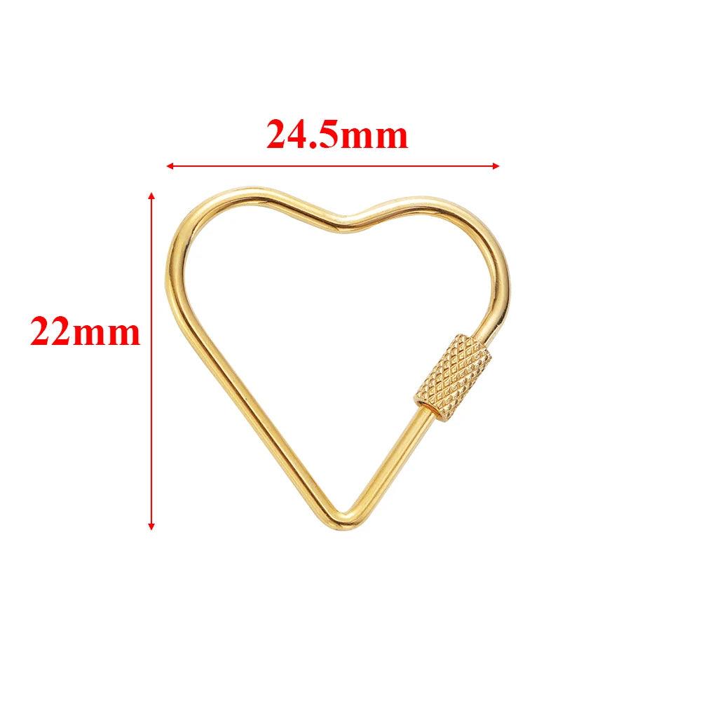 4pcs Stainless Steel Gold Heart Star Screw Locking Clasps Big Carabiner Hooks for DIY Necklace Bracelet Keychain Making Supplies