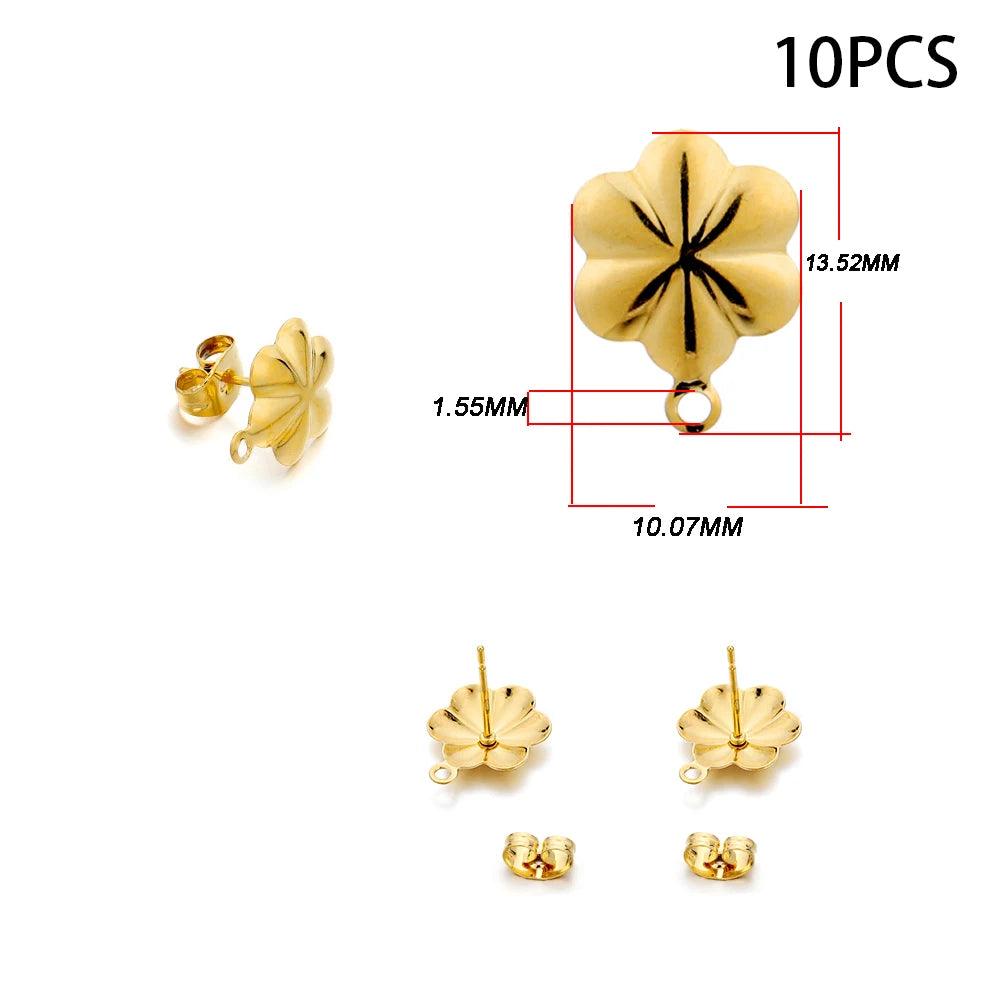 10-20pcs Stainless Steel Blank Earring Stud Golden Earrings Base With Earring Plug Connectors For DIY Jewelry Making Accessories
