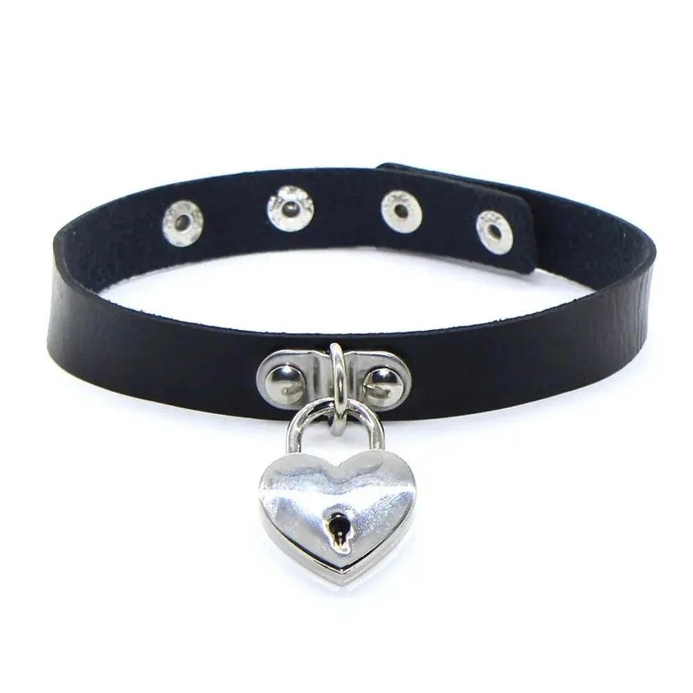 New Sexy Harajuku PU Leather Chain Heart Pendant Necklaces Women Men Punk Neck Gothic Black Pink Choker Necklace Cool Collar