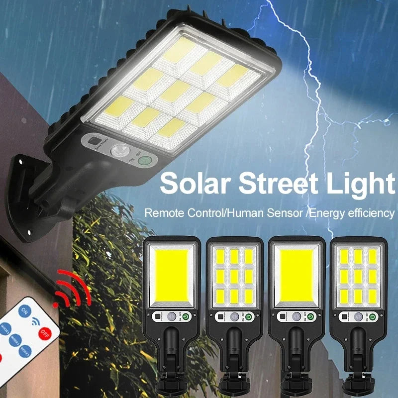 Powerful COB Sensor Street Lamp Outdoor Waterproof Security Solar Lamps for Garden Patio Path Remote Control Light Plant