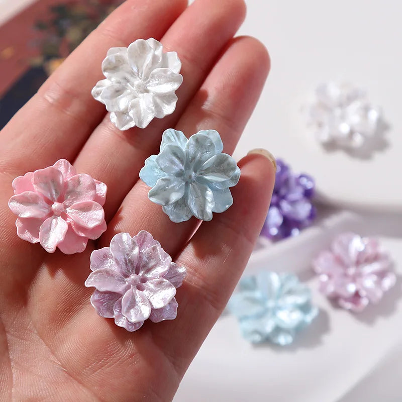 12pcs 25mm Pearlescent Shiny Resin Camellia Flower Flatbacks DIY Crafts Embellishment Rose Cabochon For Scrapbooking Cardmaking