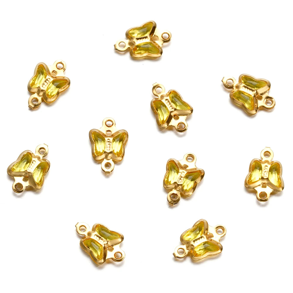 10pcs 7mm Stainless Steel Double Holes Butterfly with Rhinestones Bracelet Necklace Pendants Connectors for DIY Jewelry Making