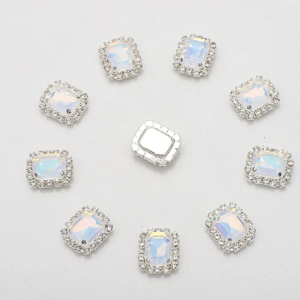 12X14MM 10Pcs Rectangular White K Perforated Claw Diamond Glass Crystal Diamond DIY Wedding Dress Handmade Material Accessories