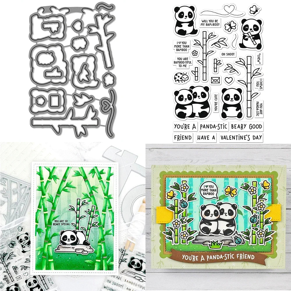 I Heart Pandas Bamboo Forest Metal Cutting Dies Embossing Diecut for DIY Card Making Scrapbooking Crafting Supplies