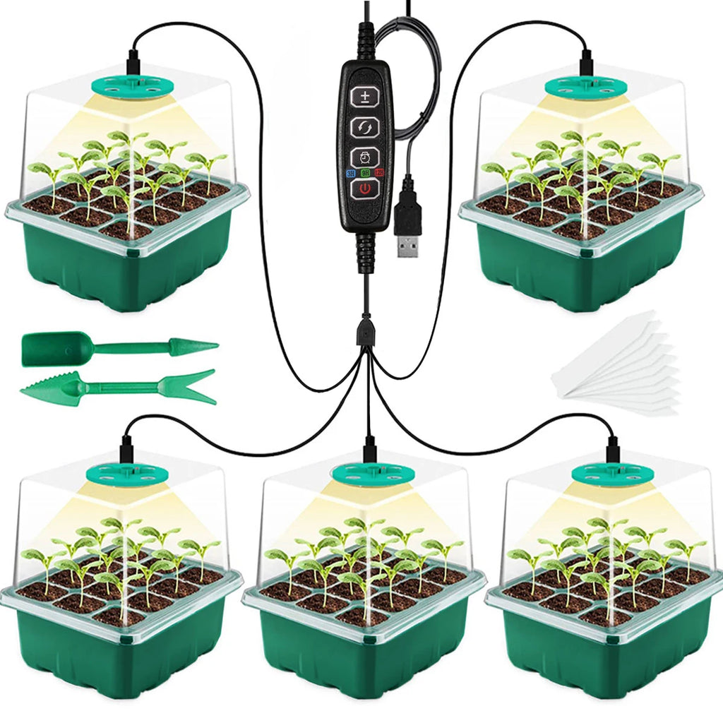 Seed Starter Tray Box With LED Grow Light Nursery Pot with timer Seedling Germination Planter Adjustable Ventilation Humidity