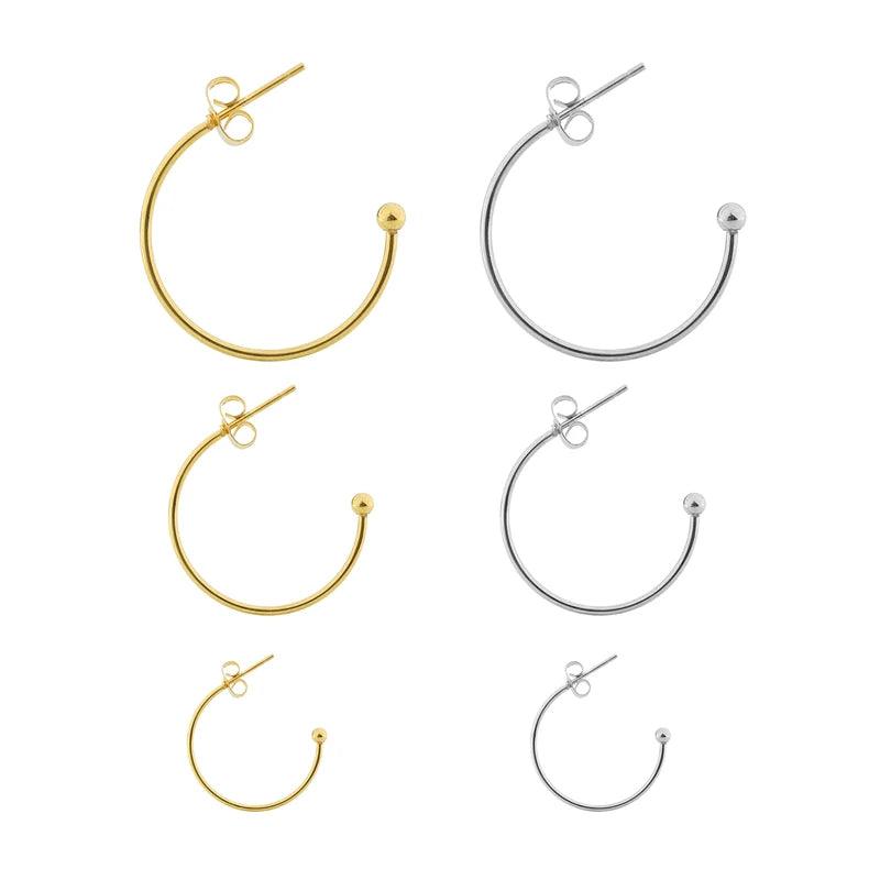 6 pcs/lot 15-25mm Stainless Steel C-shaped Ear Hoops Small Round Earrings Ear Wires Connector for DIY Jewelry Making  Supplies