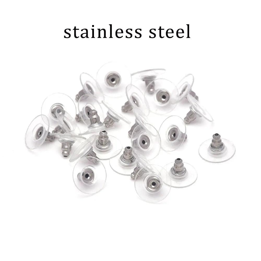 100pcs Bullet Clutch Earring Backs with Pad Ear Nut Stainless Steel Earring Stopper Plugs For Jewelry Findings Components