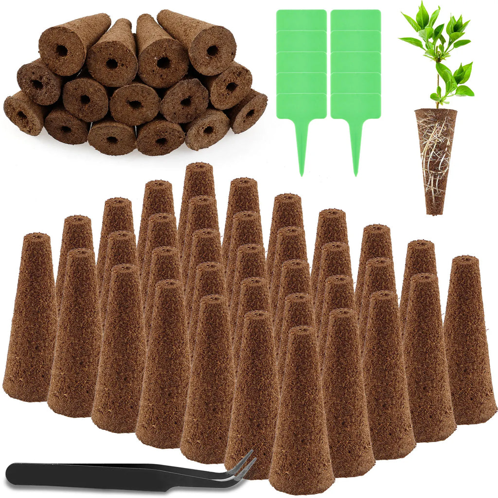 50Pcs Hydroponics Seed Starter Grow Sponges Seedling Starter Plugs Kit with Plant Labels Tweezer Replacement Root Garden Plantin