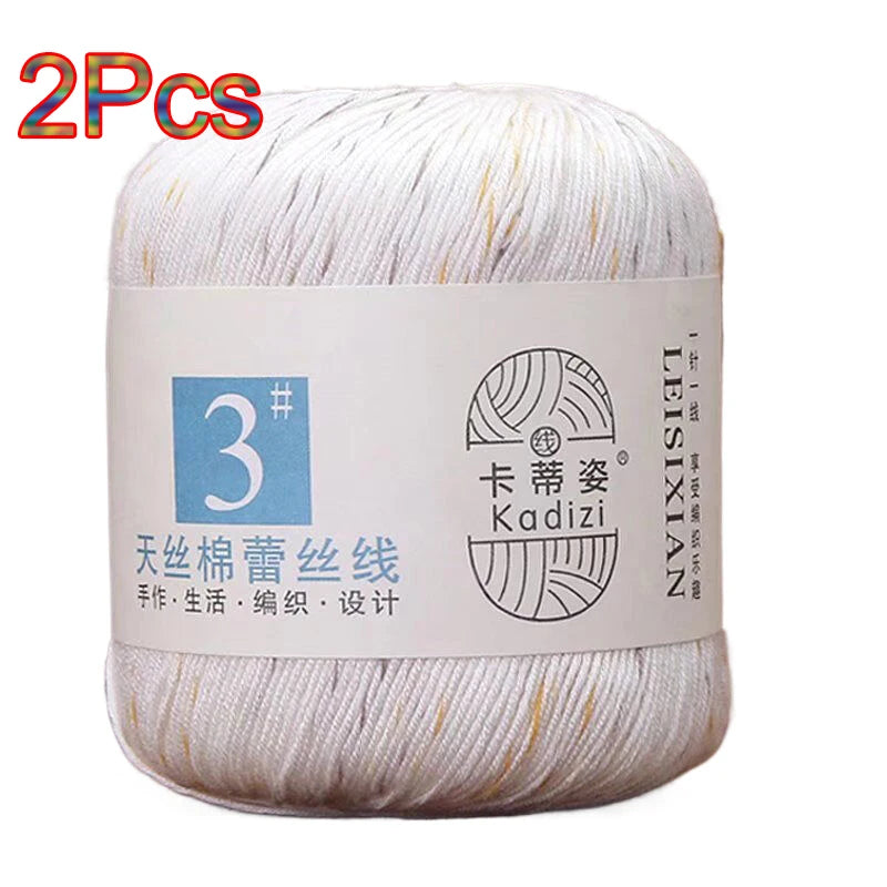 100% Mercerized Cotton Lace Yarn Threads for Crochet and Knitting - 2Pcs Embroidery Craft Set