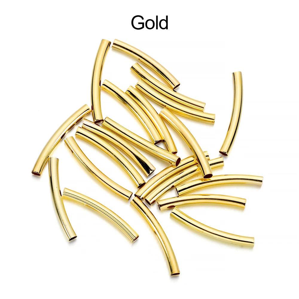 50-100pcs/lot 25-30 mm Stripe Copper Curve Tube Spacer Beads Connectors For DIY Jewelry Making Bracelet Necklace Accessories