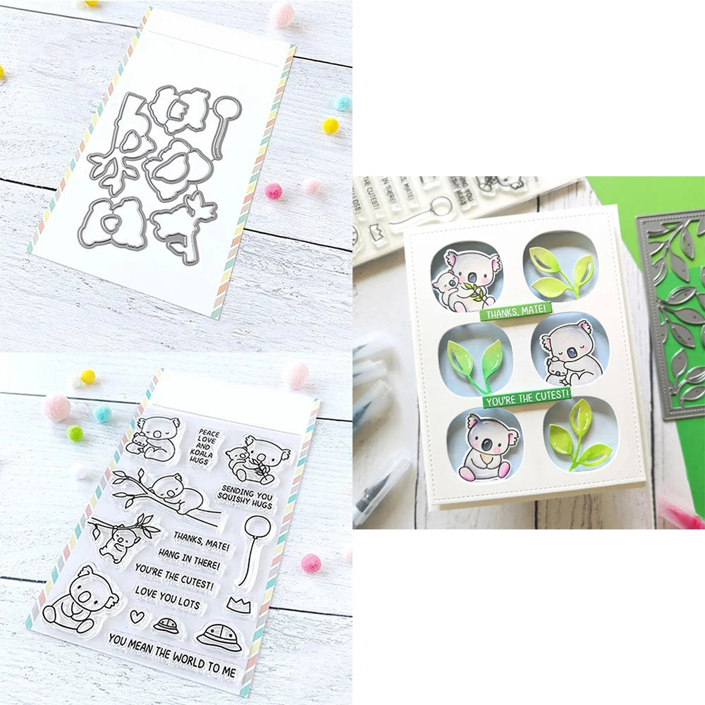 Mini Panda Bunny Koala Animal Outline Metal Cutting Dies Clear Stamps for DIY Easter Day Decor Paper Cards