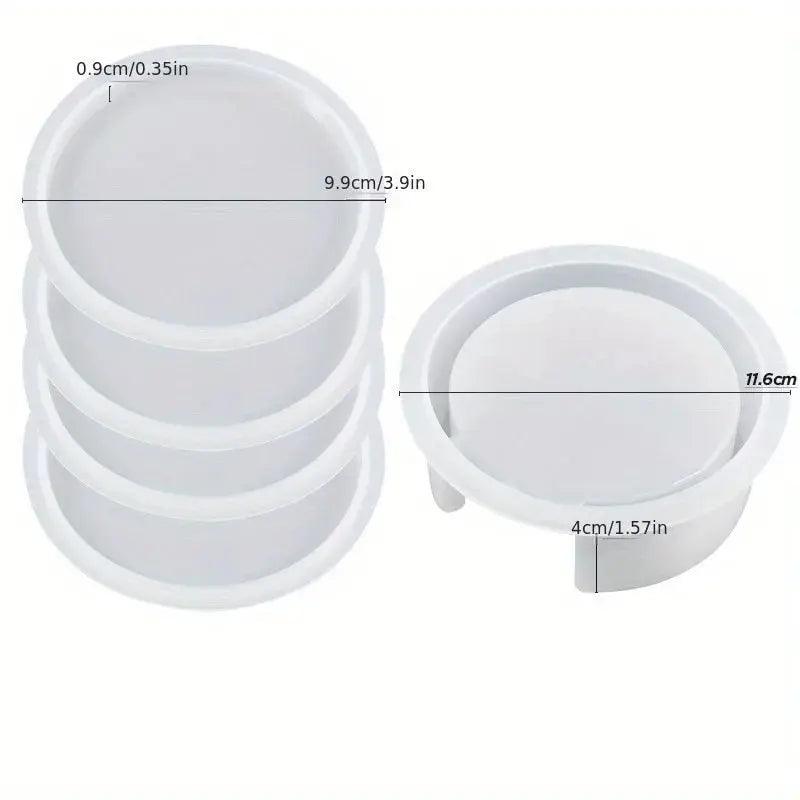 Coaster Resin Molds Set Include 1pc Coaster Storage Box Mold, 4Pcs Silicone Resin Coaster Mold for Epoxy Resin