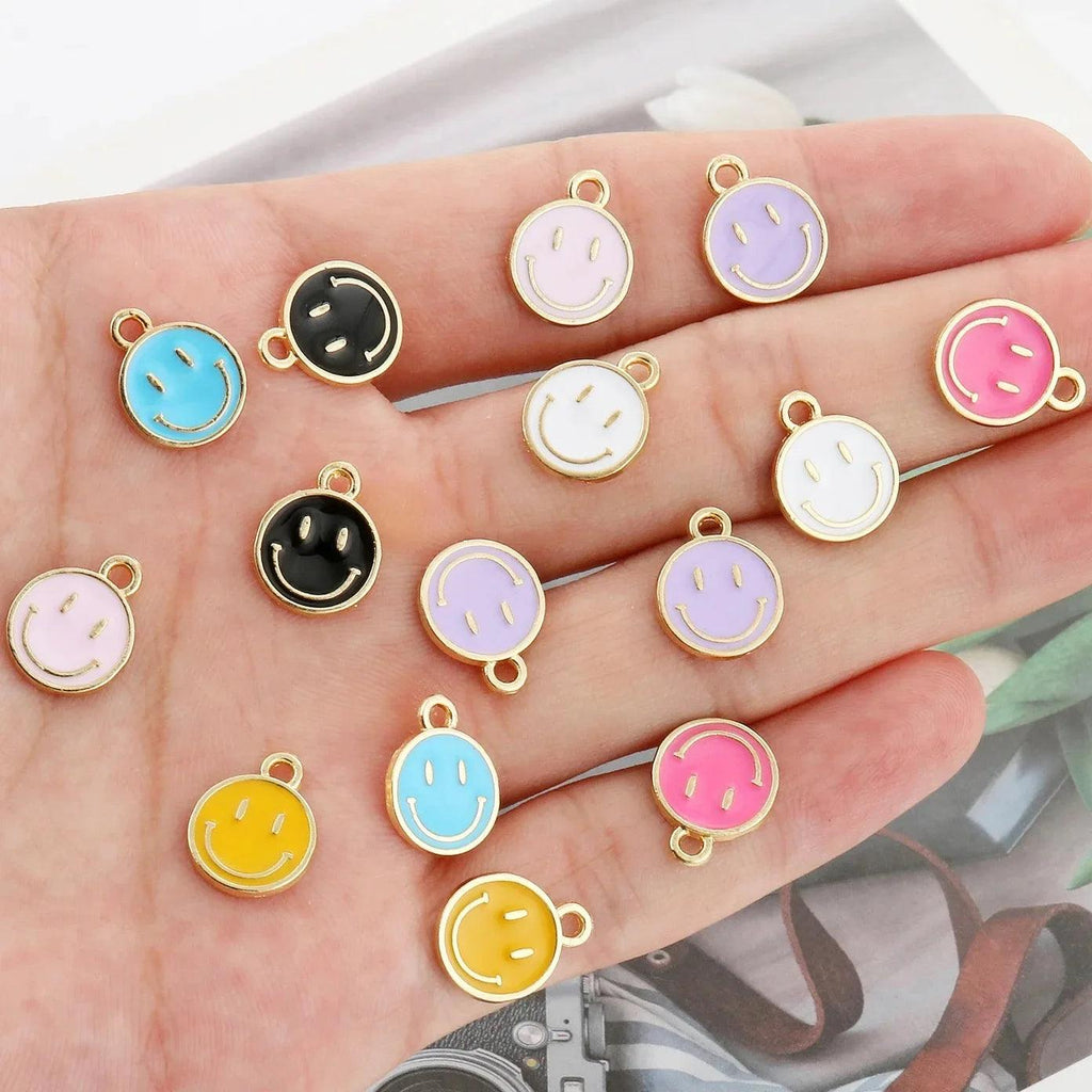 14pcs Drop Oil Alloy Small Pendant Asymmetric Fun Smile Pendant Earrings Necklace Personalized Pendant DIY Accessories
