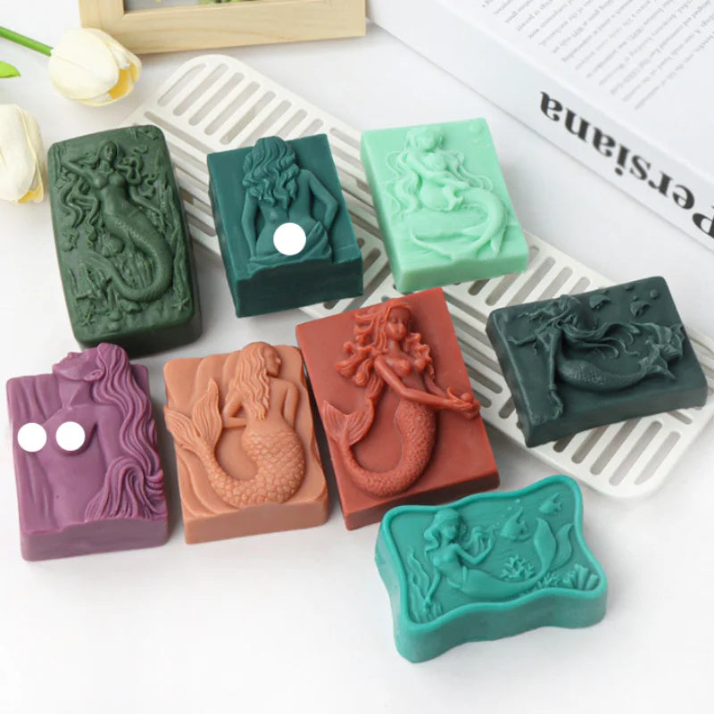 Multi Style Mermaid Silicone Soap Mold DIY Ocean Goddess Candle Resin Making Geometry Square Chocolate Mold Desk Decor Gifts