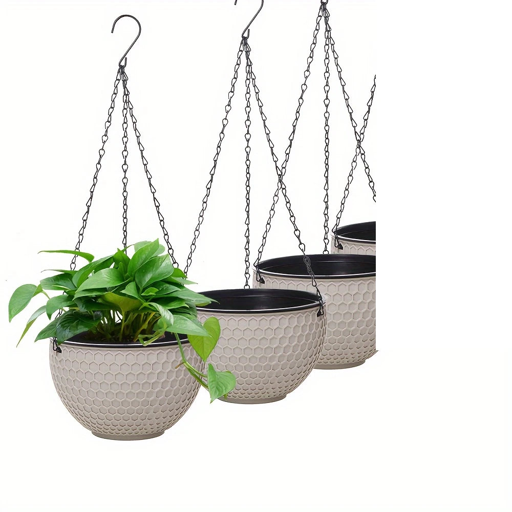 3pcs S M L Double Pot Hanging Baskets with Honeycomb Pattern -Plastic Planters with Drainage Channels, Ideal for Indoor