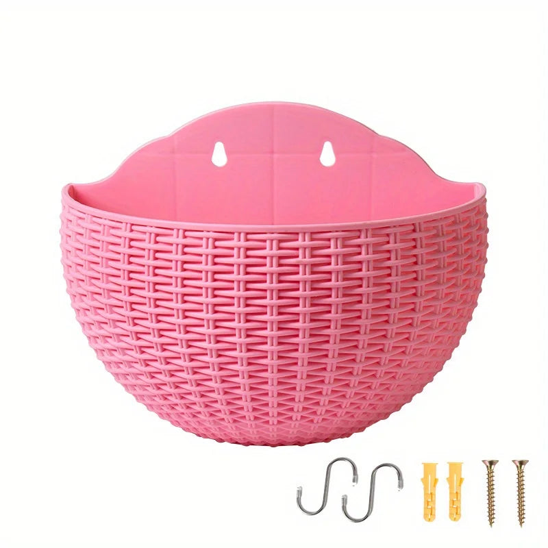 European Style Imitation Rattan Wall Hanging Half Round Flowerpot Planter Semicircular Wall Flower Pot Balcony Household Outdoor