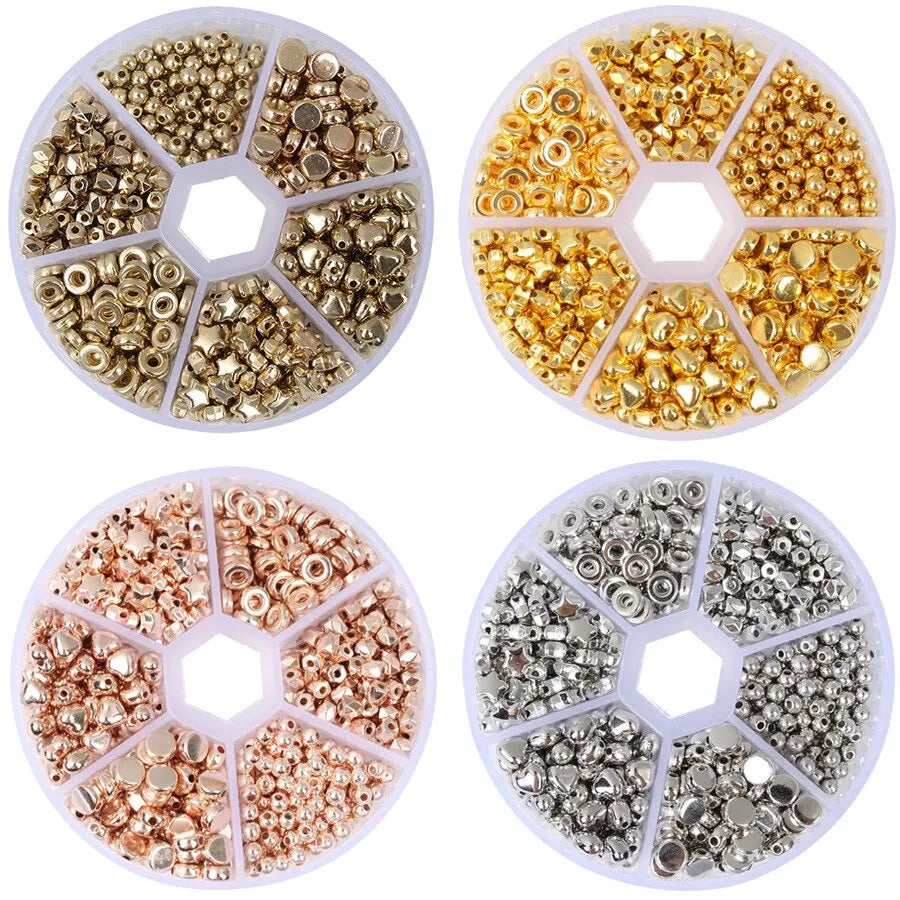 540pcs Gold Spacer Beads Set Assorted Round Star Gold Beads Kit for Bracelet DIY Jewelry Making