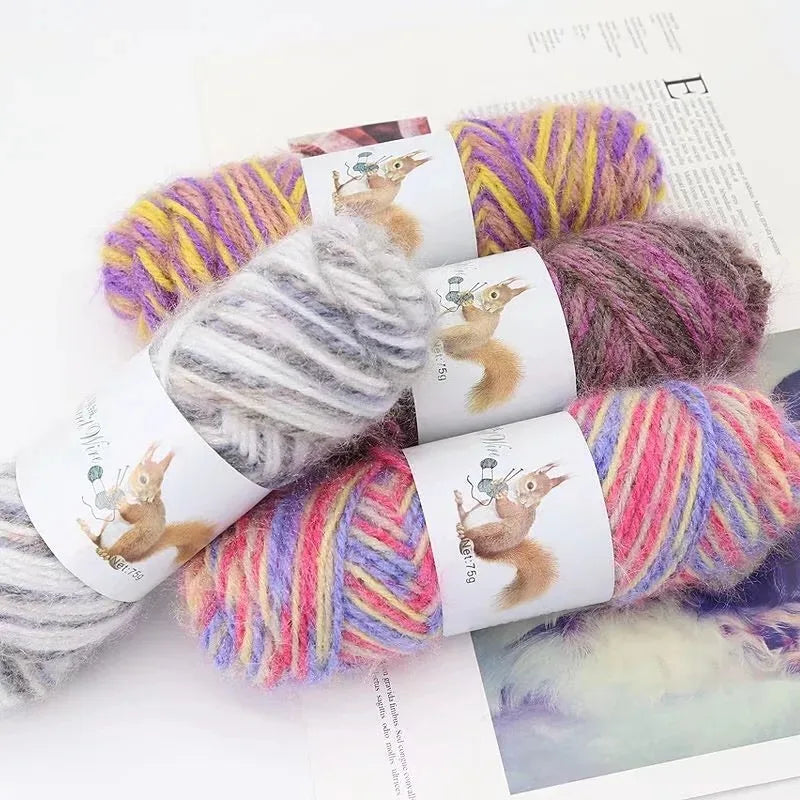 3PC Knitting Coat Crochet Hat Thread Squirrel Velvet Yarn Sweater Weaving Thread