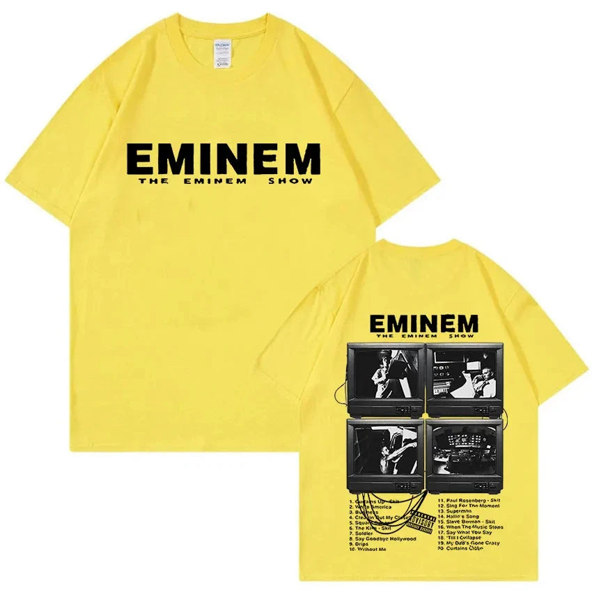Eminem World Tour Graphic T Shirt for Men and Women Hip Hop Trendy Cotton Oversized Tee Summer Streetwear