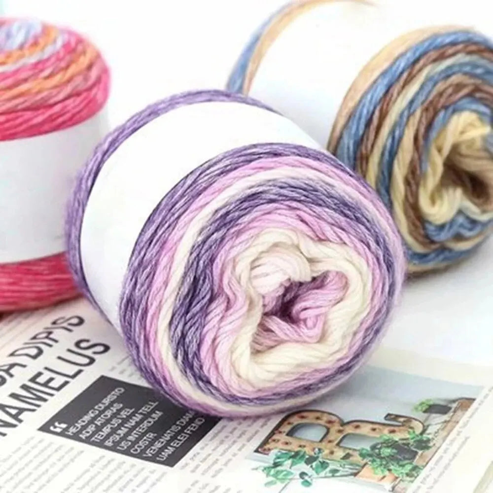 Ten Quarter Cake Rainbow Thread Weaving Pure Cotton Cake Yarn Yarn Yarn Long Dyeing Gradient Rendering Rainbow Crochet Thread