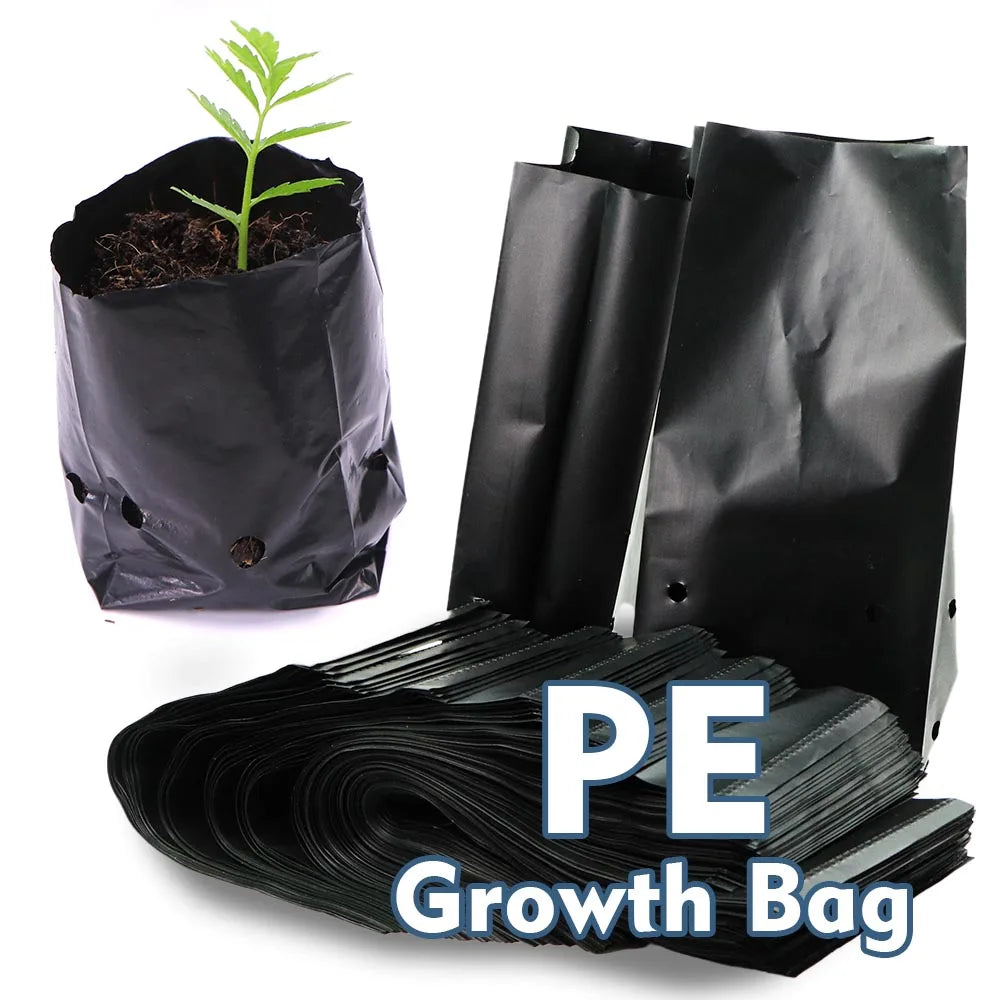 50pcs PE Black Seedling Planting Bag Breathable Nursery Plants Cultivation Pot for Garden Orchard Tree Transplanting Container