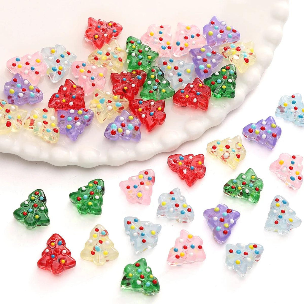 15x16mm 5/6Pcs/Bag Glass Hand drawn Beads Christmas Tree Unique Loose Beads Handmade DIY Jewelry Bracelet Earrings Accessories M