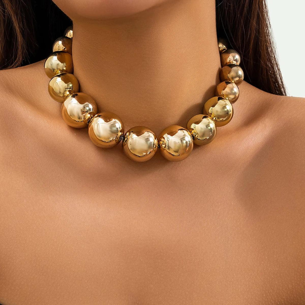 IngeSight.Z Exaggerated CCB Material Big Ball Beads Choker Necklace For Women Punk Gold Color Hip Hop Chain Party Jewelry Gifts