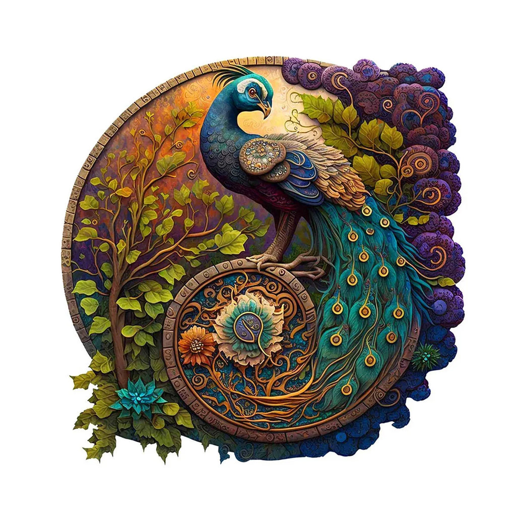 Adult Animal Wooden Puzzle Round Peacock and Bird Wooden Puzzle Children's Puzzle Toy Festival Gift A3 A4 A5 Multi Size Puzzle