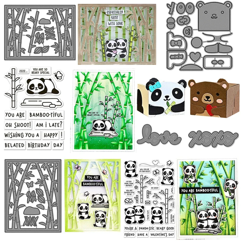 I Heart Pandas Bamboo Forest Metal Cutting Dies Embossing Diecut for DIY Card Making Scrapbooking Crafting Supplies
