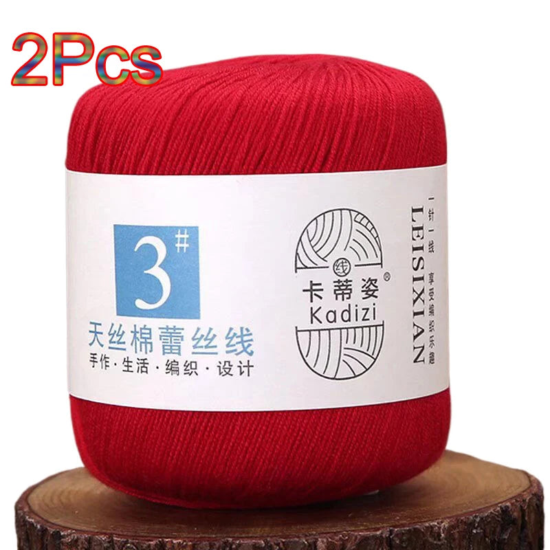 100% Mercerized Cotton Lace Yarn Threads for Crochet and Knitting - 2Pcs Embroidery Craft Set